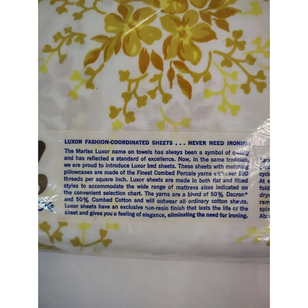 NOS Vintage Martex Luxor White Twin Fitted Sheet Floral Yellow NEW